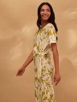 Celtic & Co. Knot Detail Short Sleeve Jersey Dress, Moss/White - view 2, Moss/White