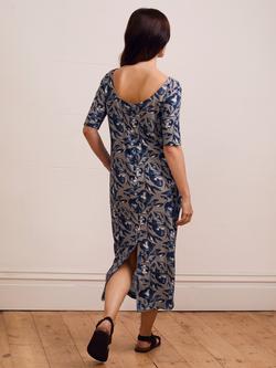 Celtic & Co. Boat Neck Floral Linen Blend Dress, Mid Blue/Multi - view 2, Mid Blue/Multi