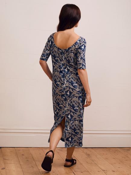Celtic & Co. Boat Neck Floral Linen Blend Dress, Mid Blue/Multi - view 2, Mid Blue/Multi