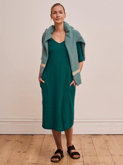 Celtic & Co. V-Neck Linen Blend Midi Dress, Teal, Teal