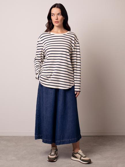 Celtic & Co. Stripe Button Back Top, Ecru/Navy, Ecru/Navy