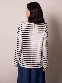Celtic & Co. Stripe Button Back Top, Ecru/Navy - view 2, Ecru/Navy