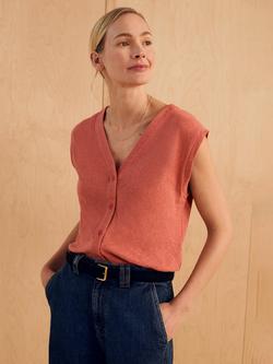 Celtic & Co. Button Through V-Neck Cotton Blend Top, Redwood