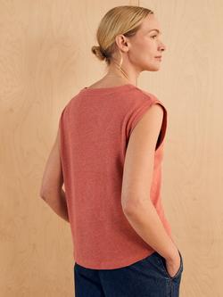 Celtic & Co. Button Through V-Neck Cotton Blend Top - view 2, Redwood