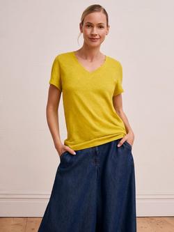 Celtic & Co. V-Neck Linen Blend T-Shirt, Golden Olive - view 2, Golden Olive