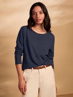 Celtic & Co. Flat Lock Stitch Linen Blend Top, Navy, Navy