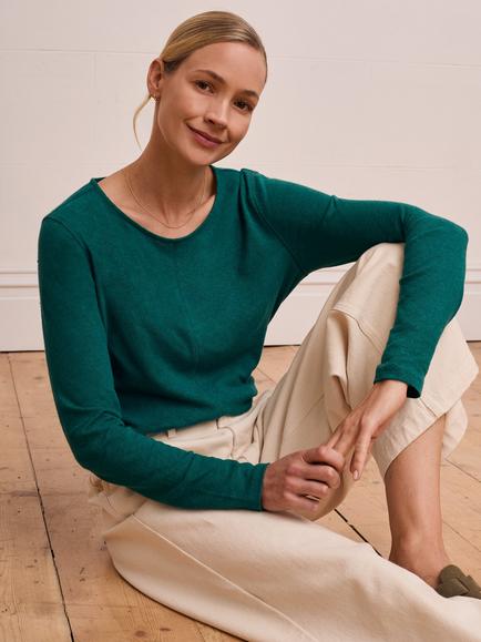 Celtic & Co. Crew Neck Linen Blend Top, Teal, Teal