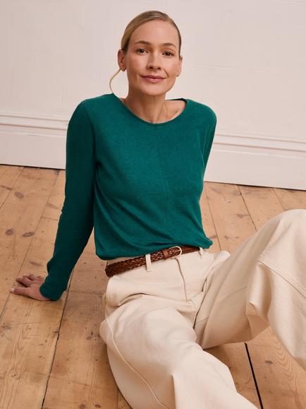 Celtic & Co. Crew Neck Linen Blend Top, Teal - view 2, Teal