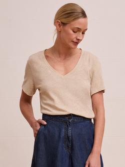 Celtic & Co. V-Neck Linen Blend T-Shirt, Ecru, Ecru