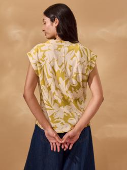 Celtic & Co. Fold Collar Floral Linen Rich Top, Moss Floral - view 2, Moss Floral