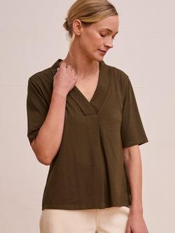 Celtic & Co. Shawl Neck Bamboo Rich Swing T-Shirt, Dark Olive, Dark Olive