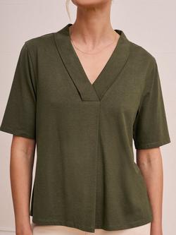 Celtic & Co. Shawl Neck Bamboo Rich Swing T-Shirt, Dark Olive - view 2, Dark Olive