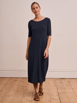 Celtic & Co. Linen Blend Short Sleeve Scoop Neck Dress, Navy, Navy