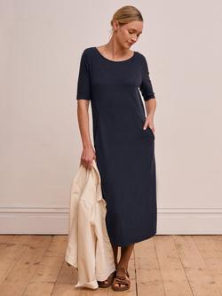 Celtic & Co. Linen Blend Short Sleeve Scoop Neck Dress, Navy - view 2, Navy