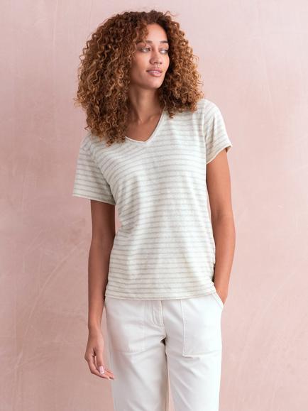 Celtic & Co. Linen Blend V-Neck T-Shirt, Ecru/Oatmeal, Ecru/Oatmeal