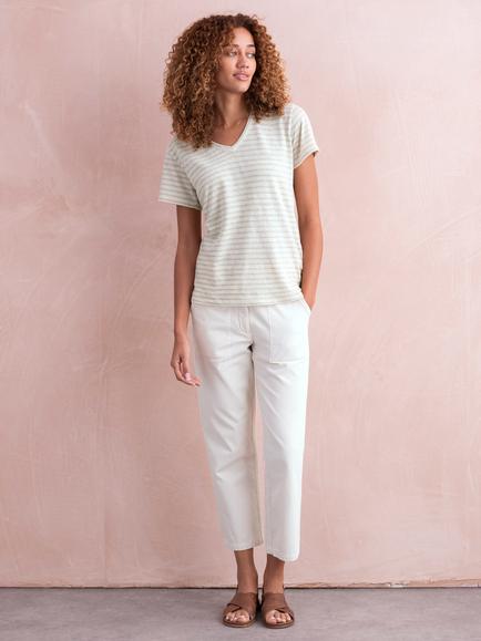 Celtic & Co. Linen Blend V-Neck T-Shirt, Ecru/Oatmeal - view 2, Ecru/Oatmeal