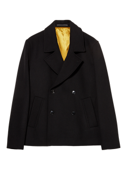 SISLEY Double Breasted Wool Blend Regular Fit Peacoat, Black, Black