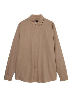 SISLEY Cotton Textured Long Sleeve Shirt, Brown, Brown