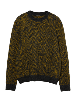SISLEY Bouclé Jacquard Yarn Crew Neck Jumper, Olive Green, Olive Green
