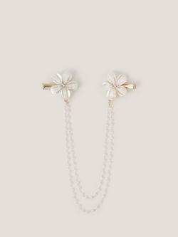 Monsoon Kids' Flower Pearl Chain Double Hair Clip, Ivory, Ivory