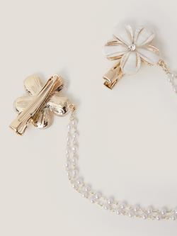 Monsoon Kids' Flower Pearl Chain Double Hair Clip, Ivory - view 2, Ivory