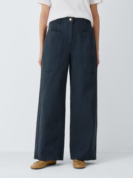 John Lewis Wide Leg Canvas Trousers, Navy, Navy