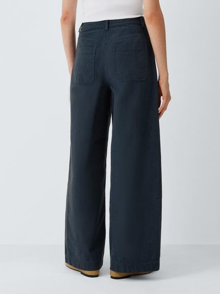John Lewis Wide Leg Canvas Trousers, Navy - view 2, Navy