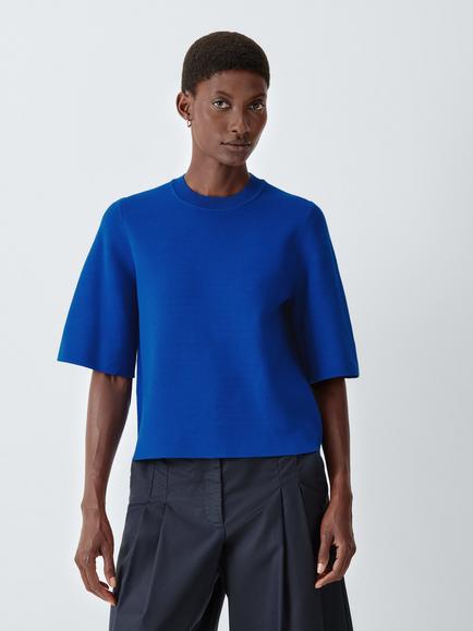 John Lewis Wide Short Sleeve Viscose Blend Knit T-Shirt, Cobalt
