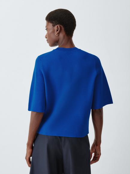 John Lewis Wide Short Sleeve Viscose Blend Knit T-Shirt - view 2, Cobalt