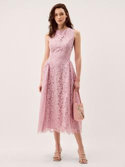 Monsoon Lydia Sleeveless Lace Midi Dress, Pink