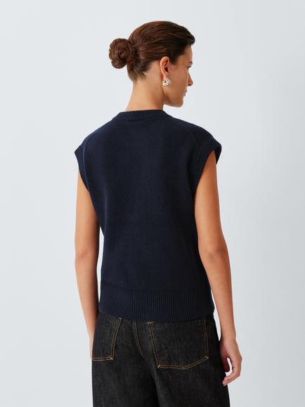 John Lewis Soft Cotton Blend Knit Crew Neck Waistcoat - view 2, Navy