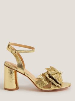Monsoon Metallic Bow Block Heel Sandals, Gold, Gold
