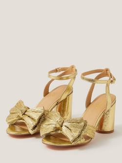 Monsoon Metallic Bow Block Heel Sandals, Gold - view 2, Gold