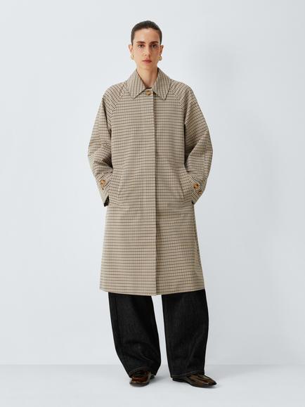 John Lewis Single Breasted Check Cotton Blend Car Coat, Check, Check