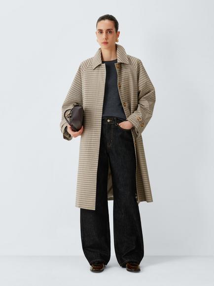 John Lewis Cotton Blend Check Car Coat, Check, Check