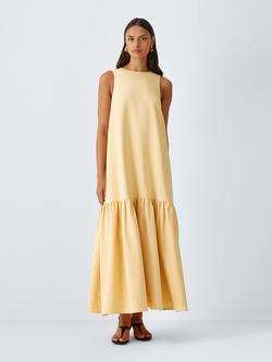 John Lewis Sleeveless Drop Waist Midi Dress, Yellow, Yellow
