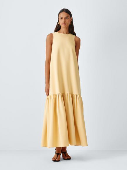 John Lewis Sleeveless Drop Waist Midi Dress, Yellow, Yellow