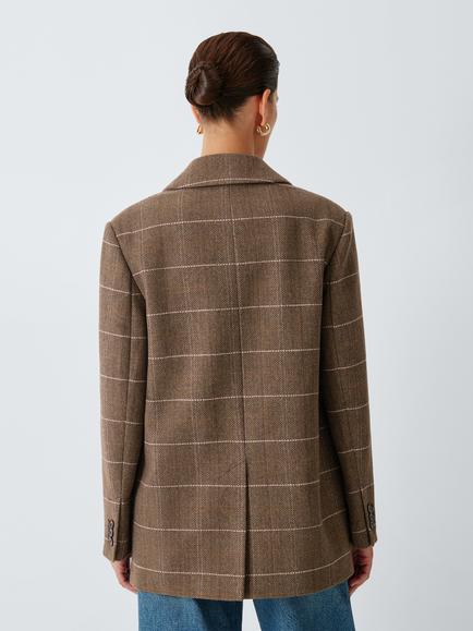 John Lewis Grid Check Wool Blend Single Breasted Jacket, Check - view 2, Check