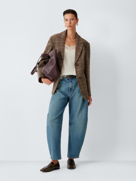John Lewis Check Wool Blend Single Breasted Jacket, Check, Check