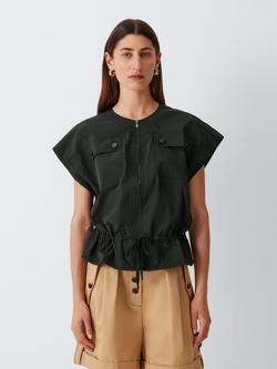 John Lewis Sleeveless Drawcord Waist Safari Top, Black Beauty, Black Beauty