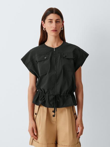 John Lewis Sleeveless Drawcord Waist Safari Top, Black Beauty, Black Beauty