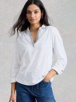 White Stuff Allie Embroidered Trim Top, White, White