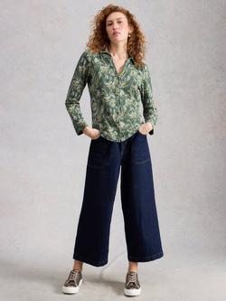 White Stuff Annie Abstract Print Jersey Shirt, Green Multi, Green Multi