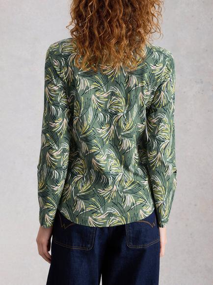 White Stuff Annie Abstract Print Jersey Shirt, Green Multi - view 2, Green Multi