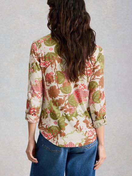 White Stuff Annie Abstract Jersey Shirt, Green/Multi - view 2, Green/Multi