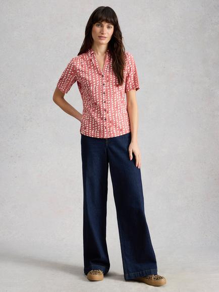 White Stuff Annie Spot Jersey Shirt, Pink, Pink
