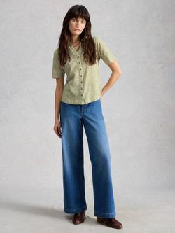 White Stuff Annie Heart Print Jersey Shirt, Green/Multi, Green/Multi