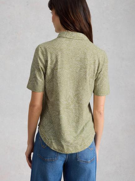 White Stuff Annie Heart Print Jersey Shirt, Green/Multi - view 2, Green/Multi