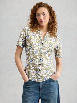 White Stuff Annie Floral Short Sleeve Shirt, Green/Multi, Green/Multi