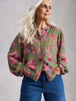 White Stuff Lana Floral Top, Green/Pink, Green/Pink